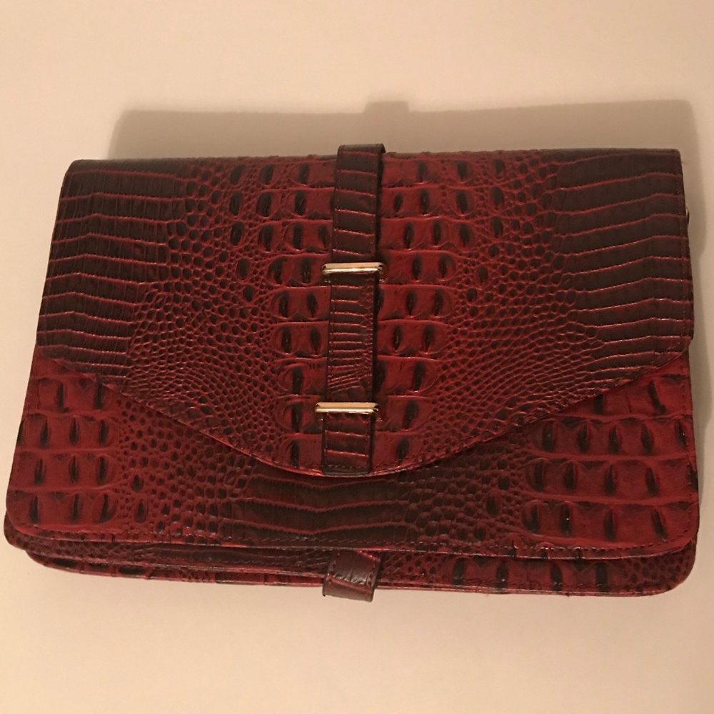 NEW Snakeskin Textured Flap Clutch/Bag Red/Oxbld